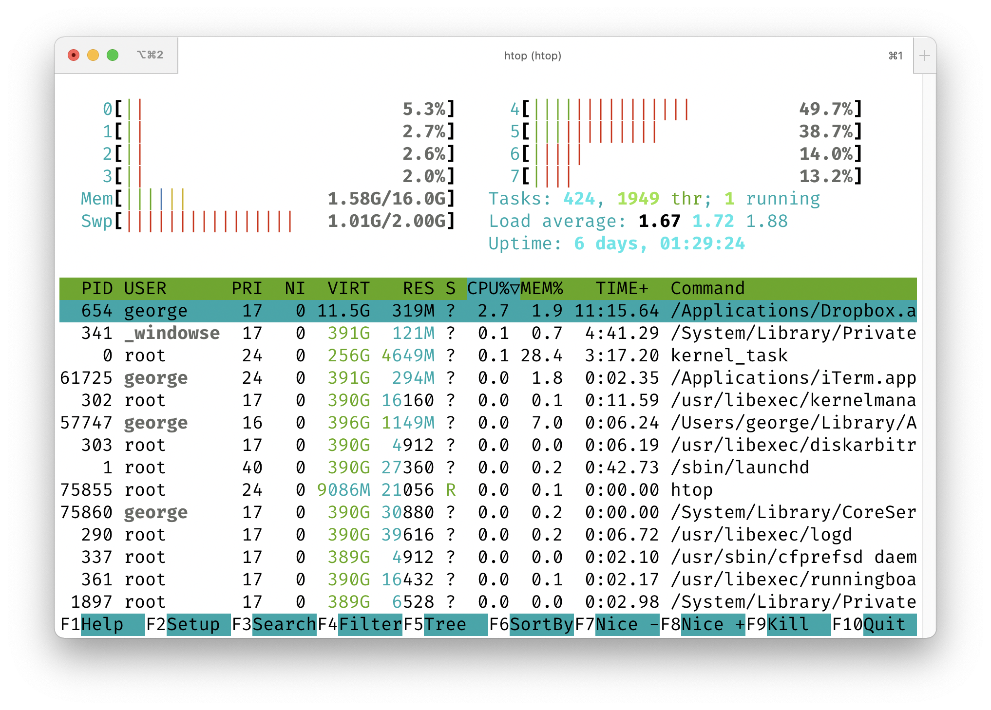 Running htop